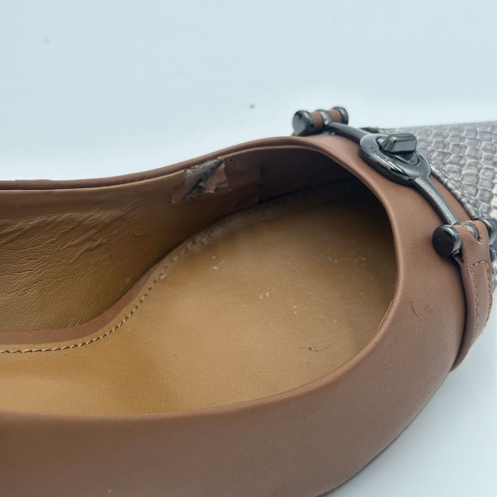 Coach Lauri Leather Pumps 7.5B Caramel Tan Snake Cap Toe Turnlock Accents - Picture 12 of 15